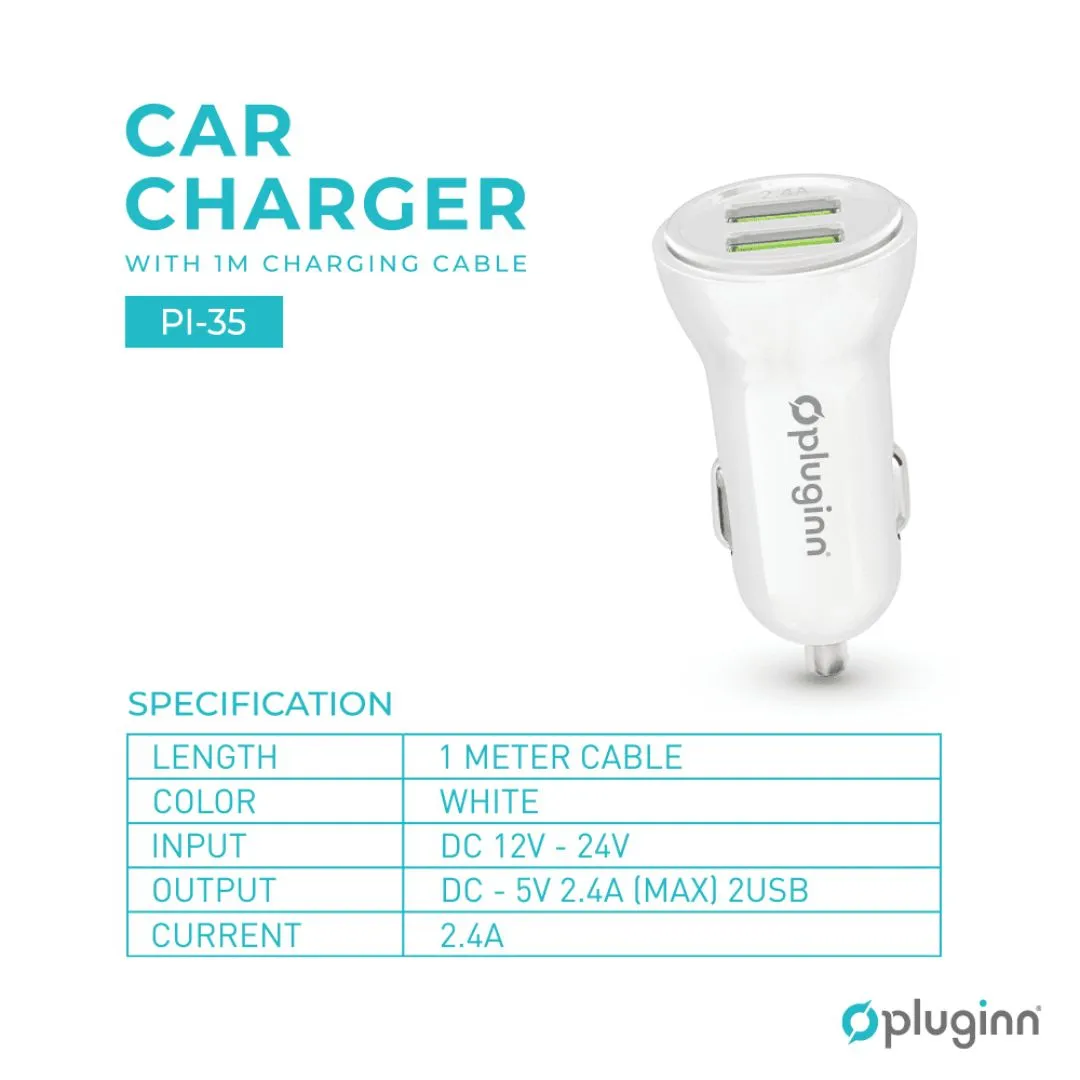 208940 Auto punjač Pluginn 2xUSB, sa Type C kablom beli  | Tellux - Vaš put do savršenog doma