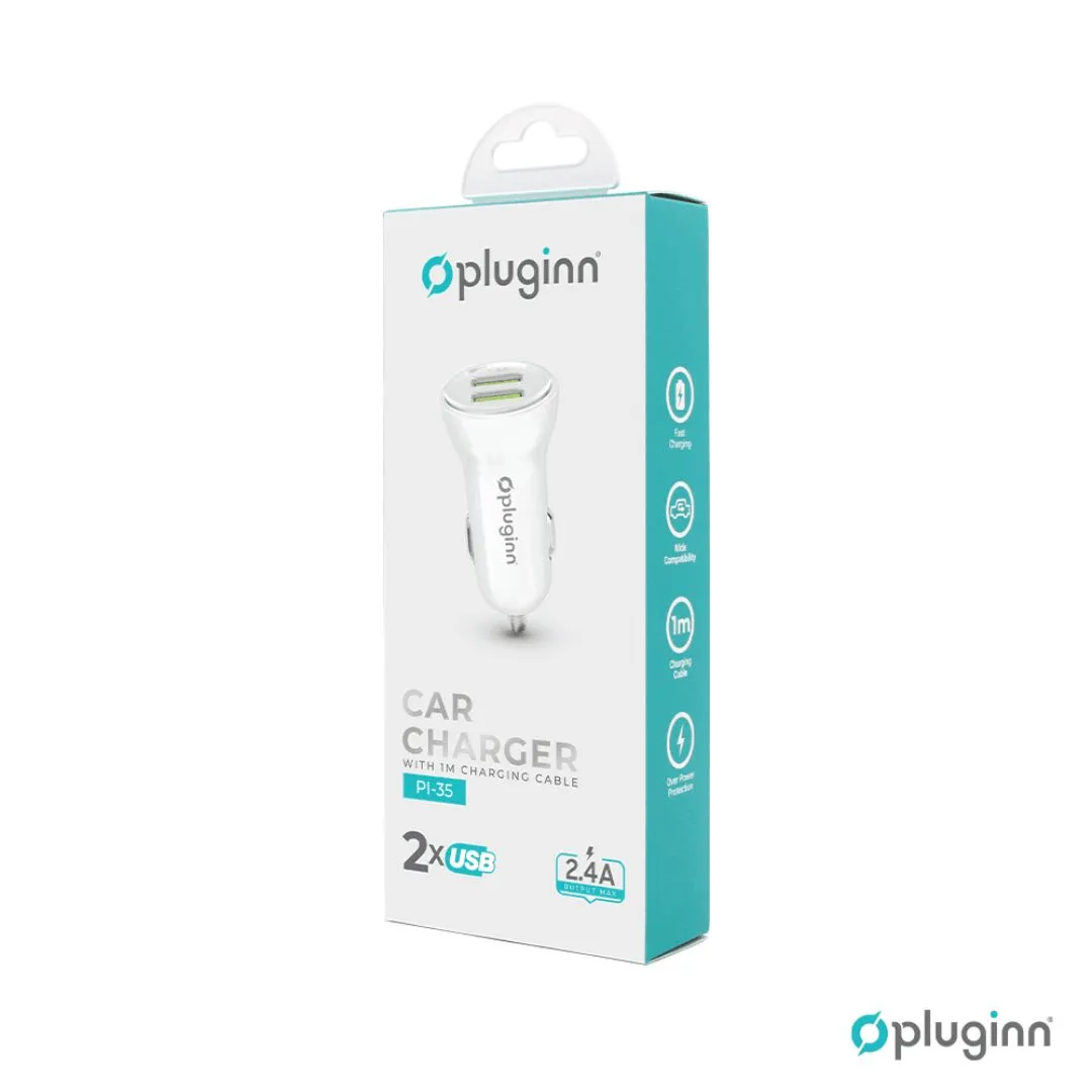 208940 Auto punjač Pluginn 2xUSB, sa Type C kablom beli  | Tellux - Vaš put do savršenog doma